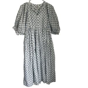 Citrus Called to Surf Block Print Puff Sleeve Midi Dress Women's Size XS